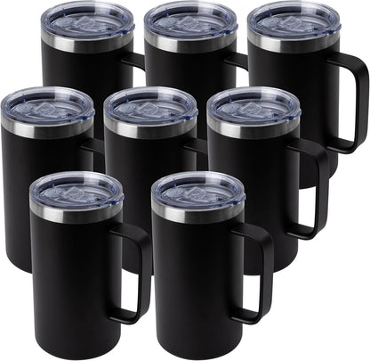 DOMICARE 24oz Mug with Handle and Lid, Stainless Steel Coffee Mug, Reusable Insulated Cup, Travel Mug with Handle, Double Wall Vacuum Coffee Tumbler for Men and Women, Black, Pack 1