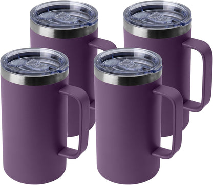 DOMICARE 24oz Mug with Handle and Lid, Stainless Steel Coffee Mug, Reusable Insulated Cup, Travel Mug with Handle, Double Wall Vacuum Coffee Tumbler for Men and Women, Black, Pack 1