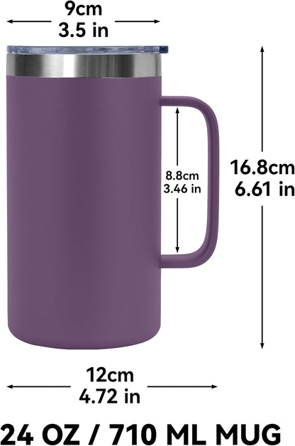 DOMICARE 24oz Mug with Handle and Lid, Stainless Steel Coffee Mug, Reusable Insulated Cup, Travel Mug with Handle, Double Wall Vacuum Coffee Tumbler for Men and Women, Black, Pack 1