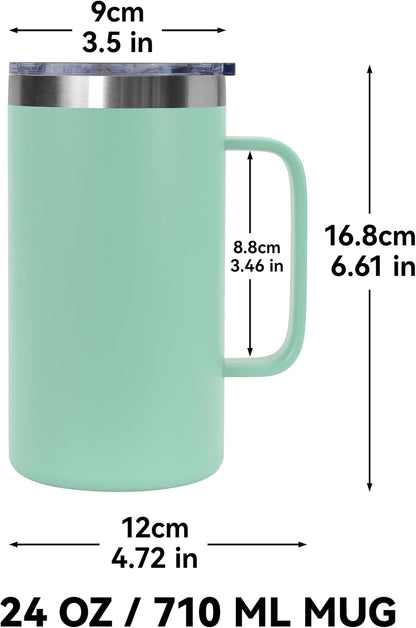 DOMICARE 24oz Mug with Handle and Lid, Stainless Steel Coffee Mug, Reusable Insulated Cup, Travel Mug with Handle, Double Wall Vacuum Coffee Tumbler for Men and Women, Black, Pack 1
