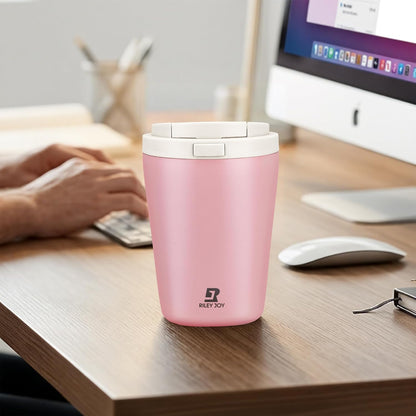 12oz Insulated Travel Coffee Mug, Hot & Iced Coffee Cups with Lids, White | 100% Leak Proof, Stainless Steel Vacuum Insulated, Cup holder Friendly, One-Touch Open, To Go, Reusable, Coffee Tumbler