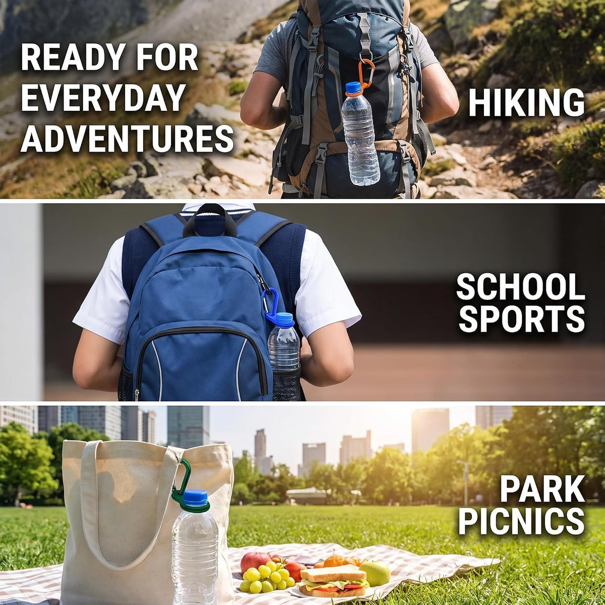 6 Pcs Silicone Water Bottle Buckle with Carabiner Clip - Portable Secure Bottle Holder - Hiking, Camping Accessory, Accessory and Keychain Carabiners, Car Keychain