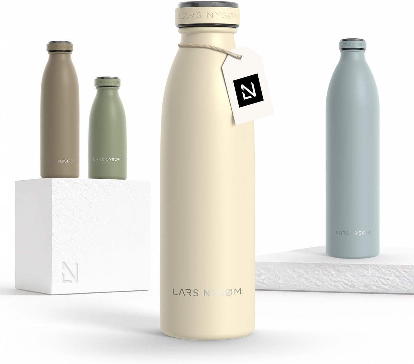 LARS NYSØM Stainless Steel Insulated Water Bottle 12oz 17oz 25oz 34oz 51oz | Insulated Thermo Flask for Hot and Cold Beverages | Leakproof Drinking Bottle (Pine Green, 17oz)