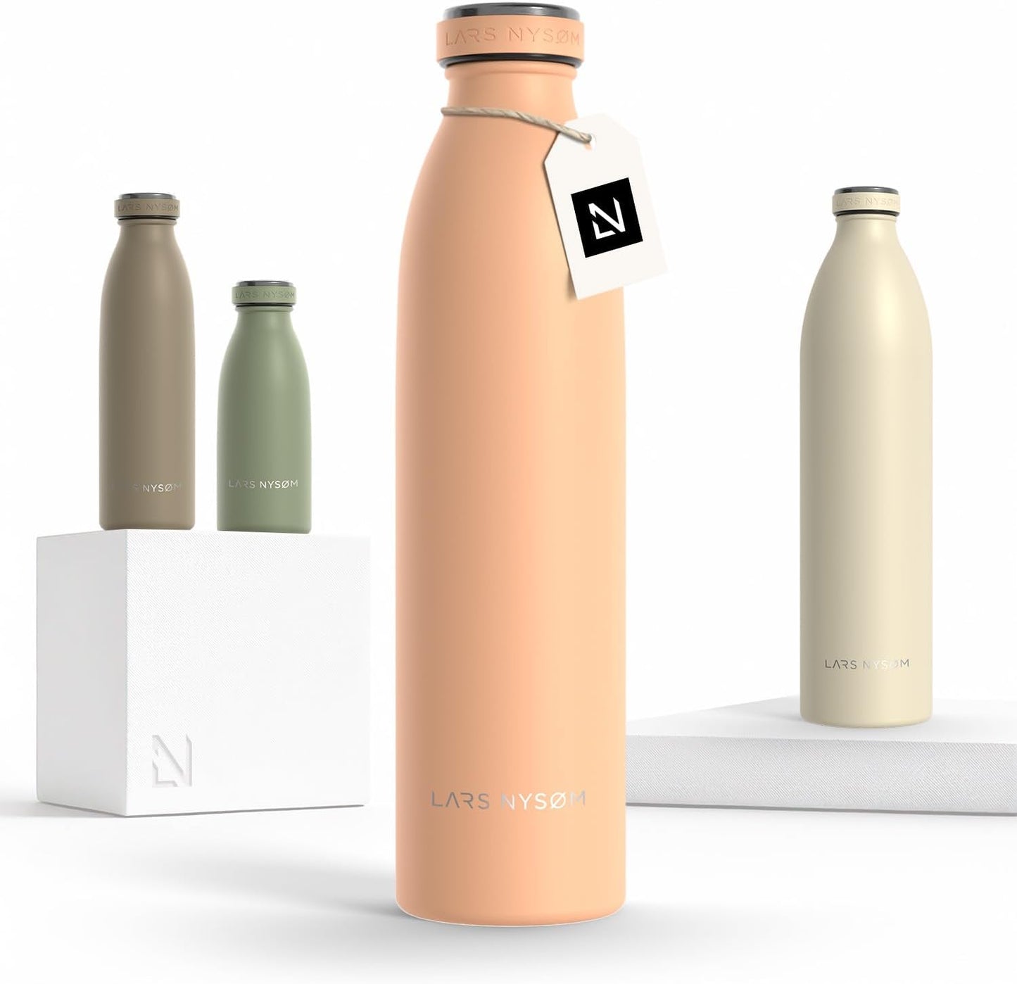 LARS NYSØM Stainless Steel Insulated Water Bottle 12oz 17oz 25oz 34oz 51oz | Insulated Thermo Flask for Hot and Cold Beverages | Leakproof Drinking Bottle (Pine Green, 17oz)