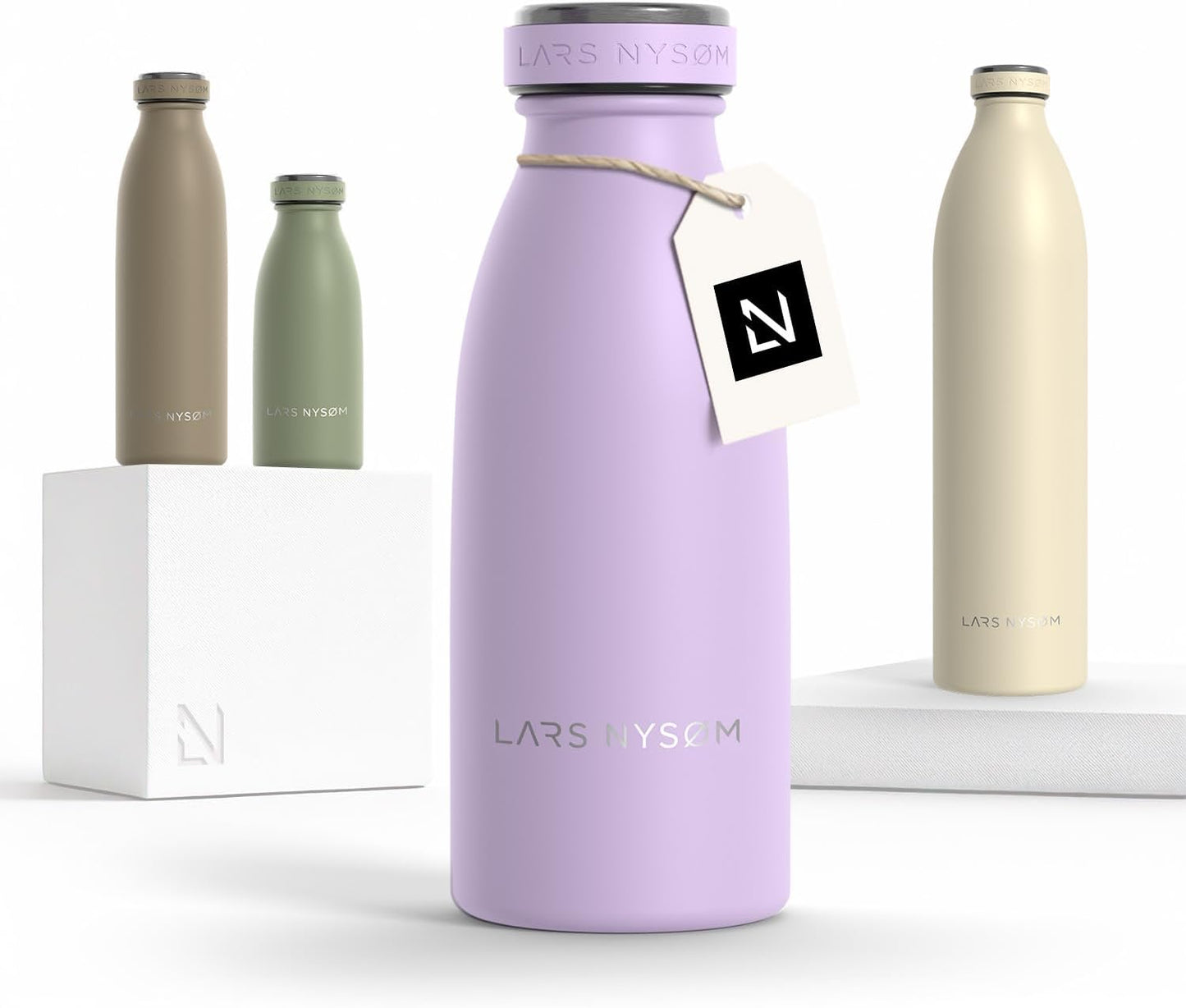 LARS NYSØM Stainless Steel Insulated Water Bottle 12oz 17oz 25oz 34oz 51oz | Insulated Thermo Flask for Hot and Cold Beverages | Leakproof Drinking Bottle (Pine Green, 17oz)
