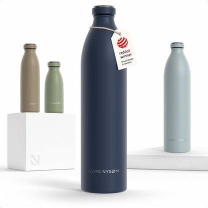 LARS NYSØM Stainless Steel Insulated Water Bottle 12oz 17oz 25oz 34oz 51oz | Insulated Thermo Flask for Hot and Cold Beverages | Leakproof Drinking Bottle (Pine Green, 17oz)