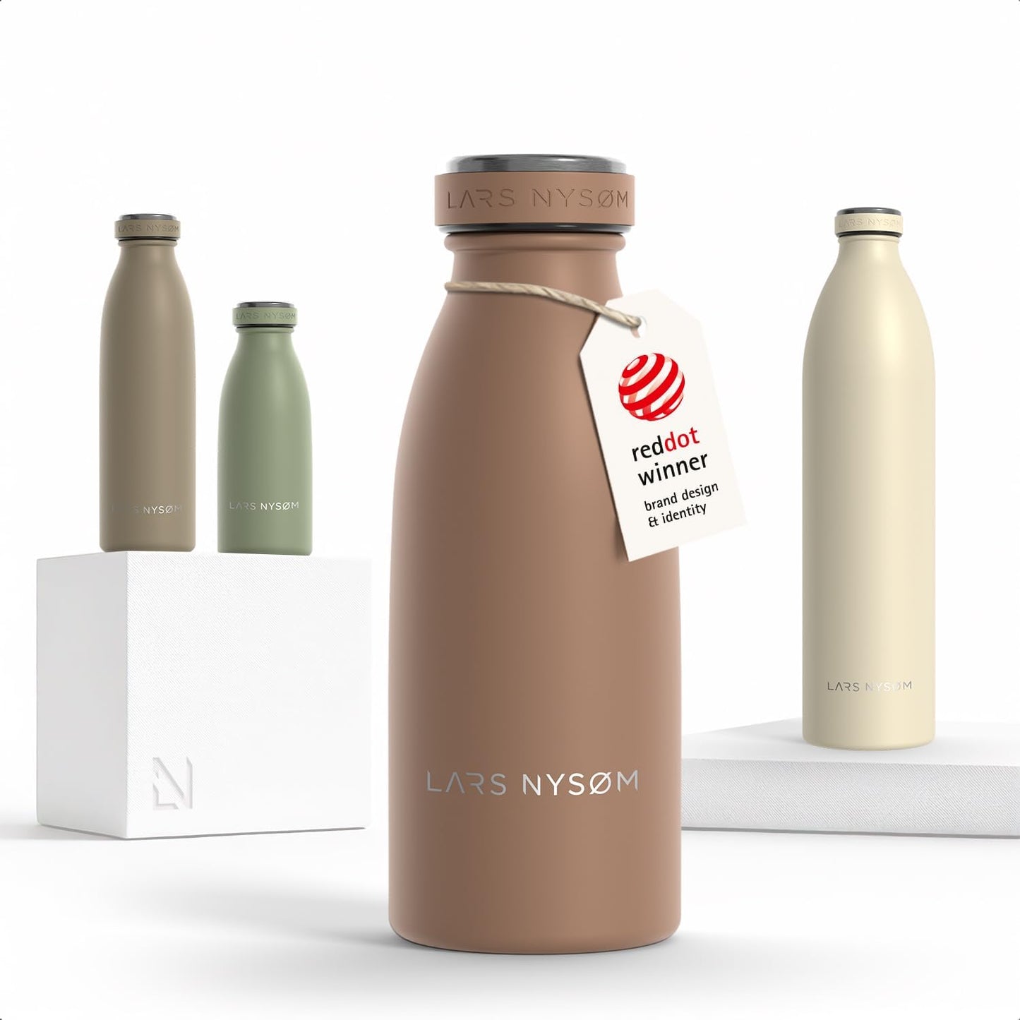LARS NYSØM Stainless Steel Insulated Water Bottle 12oz 17oz 25oz 34oz 51oz | Insulated Thermo Flask for Hot and Cold Beverages | Leakproof Drinking Bottle (Pine Green, 17oz)