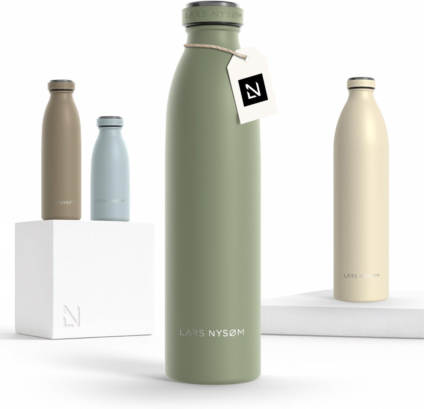 LARS NYSØM Stainless Steel Insulated Water Bottle 12oz 17oz 25oz 34oz 51oz | Insulated Thermo Flask for Hot and Cold Beverages | Leakproof Drinking Bottle (Pine Green, 17oz)