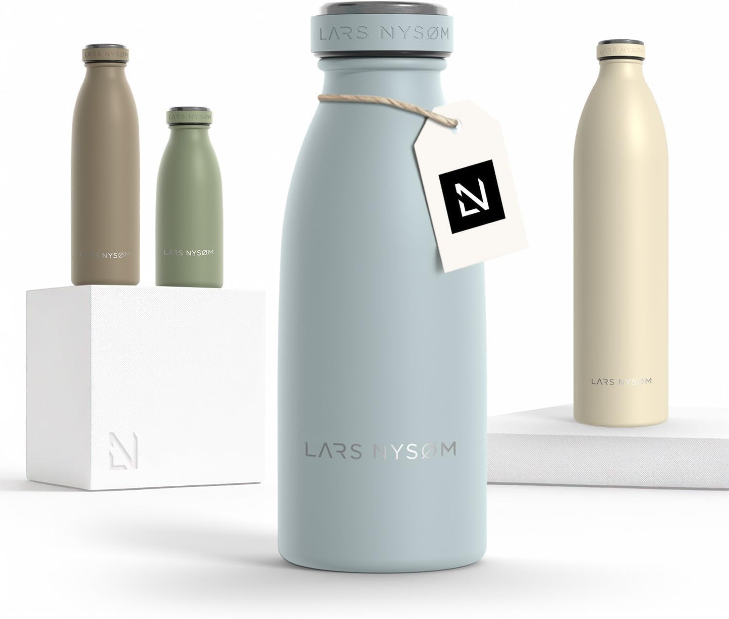 LARS NYSØM Stainless Steel Insulated Water Bottle 12oz 17oz 25oz 34oz 51oz | Insulated Thermo Flask for Hot and Cold Beverages | Leakproof Drinking Bottle (Pine Green, 17oz)
