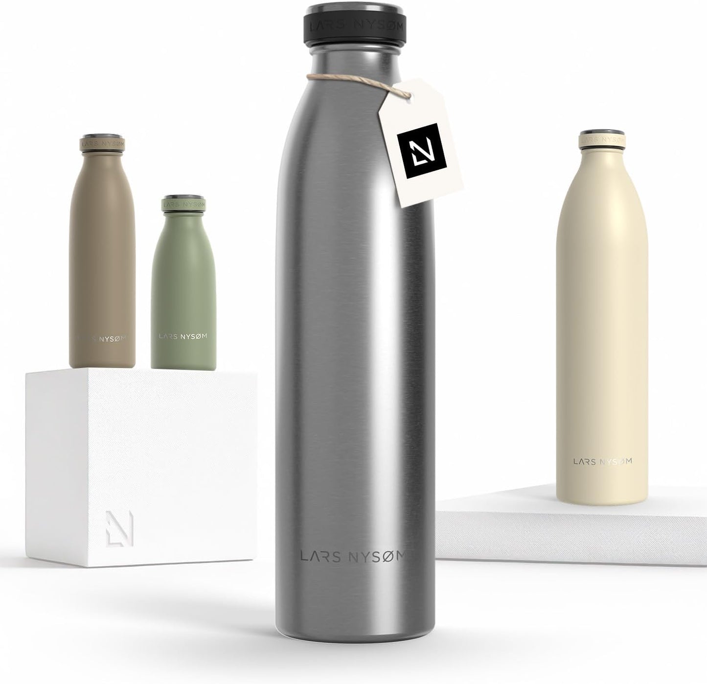 LARS NYSØM Stainless Steel Insulated Water Bottle 12oz 17oz 25oz 34oz 51oz | Insulated Thermo Flask for Hot and Cold Beverages | Leakproof Drinking Bottle (Pine Green, 17oz)