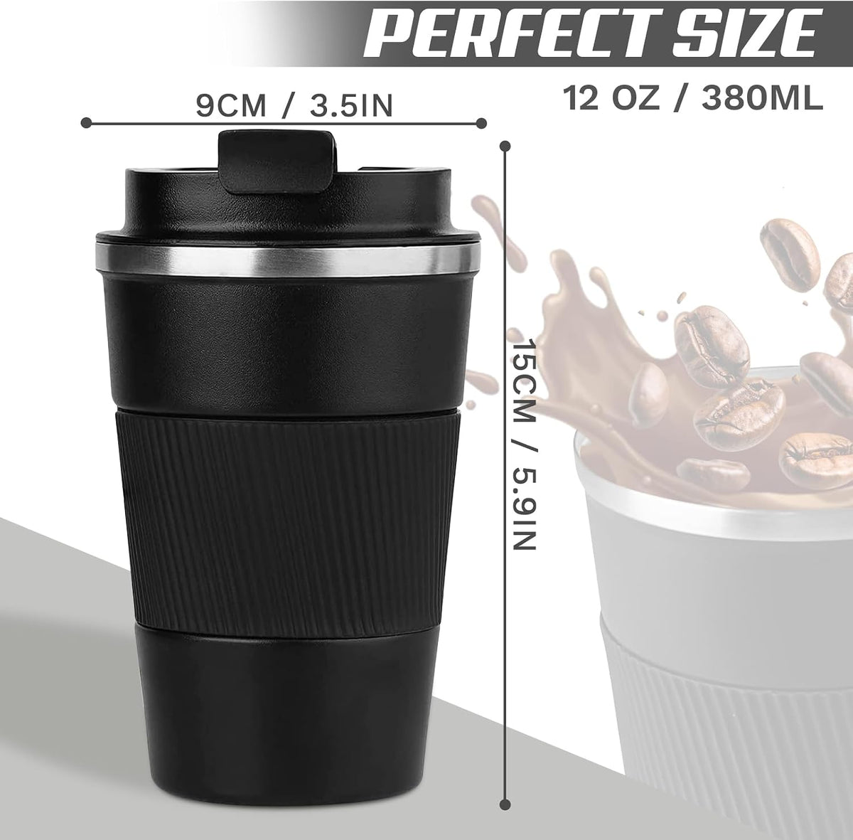 Vacuum Insulated Stainless Steel Travel Coffee Mug,Leak Proof Cup with Lid | 304 stainless steel mug with vacuum insulation, leak proof lid, silicone grip and car cup holder friendly design