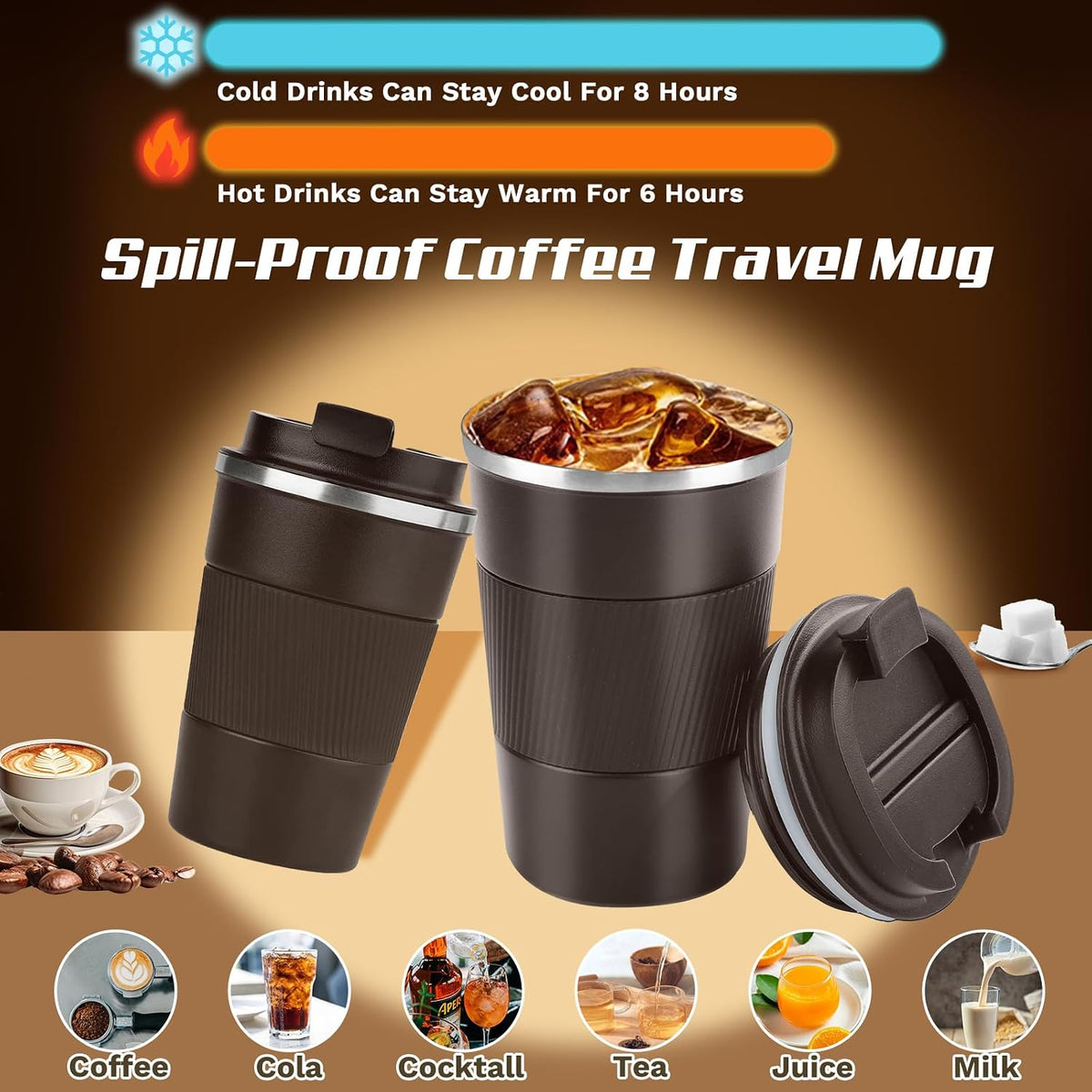 Vacuum Insulated Stainless Steel Travel Coffee Mug,Leak Proof Cup with Lid | 304 stainless steel mug with vacuum insulation, leak proof lid, silicone grip and car cup holder friendly design