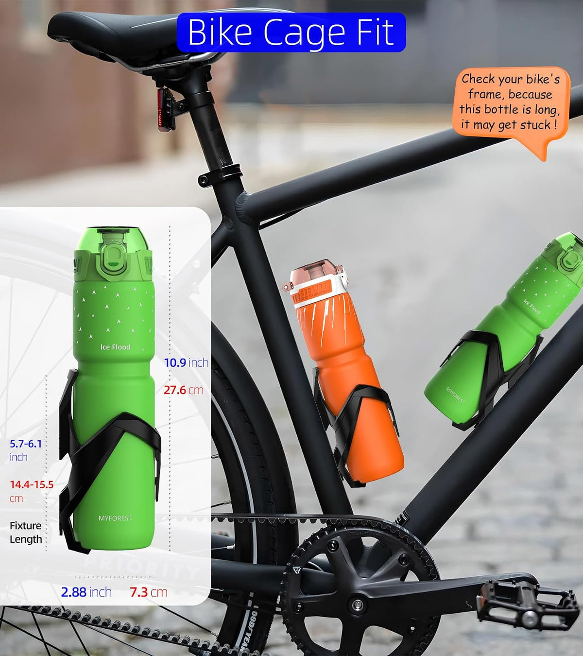 Insulated Bike Water Bottle, Odor-free Liner, 24oz 700ml