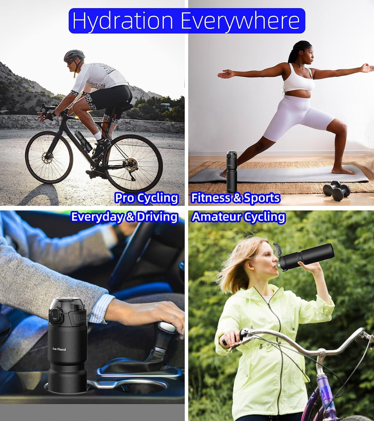 Insulated Bike Water Bottle, Odor-free Liner, 24oz 700ml