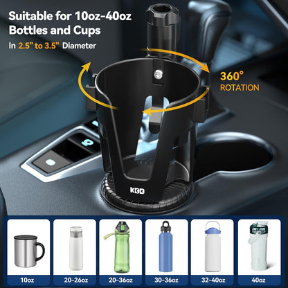 Car Cup Holder Expander - 3 in 1 Cup Holder Adapter with Adjustable Base - Detachable Phone Holder & 360° Rotation Food Tray for Car - Compatible with Vehicles, Car, Road Trip Essentials