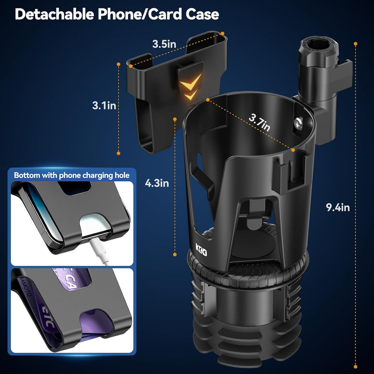 Car Cup Holder Expander - 3 in 1 Cup Holder Adapter with Adjustable Base - Detachable Phone Holder & 360° Rotation Food Tray for Car - Compatible with Vehicles, Car, Road Trip Essentials