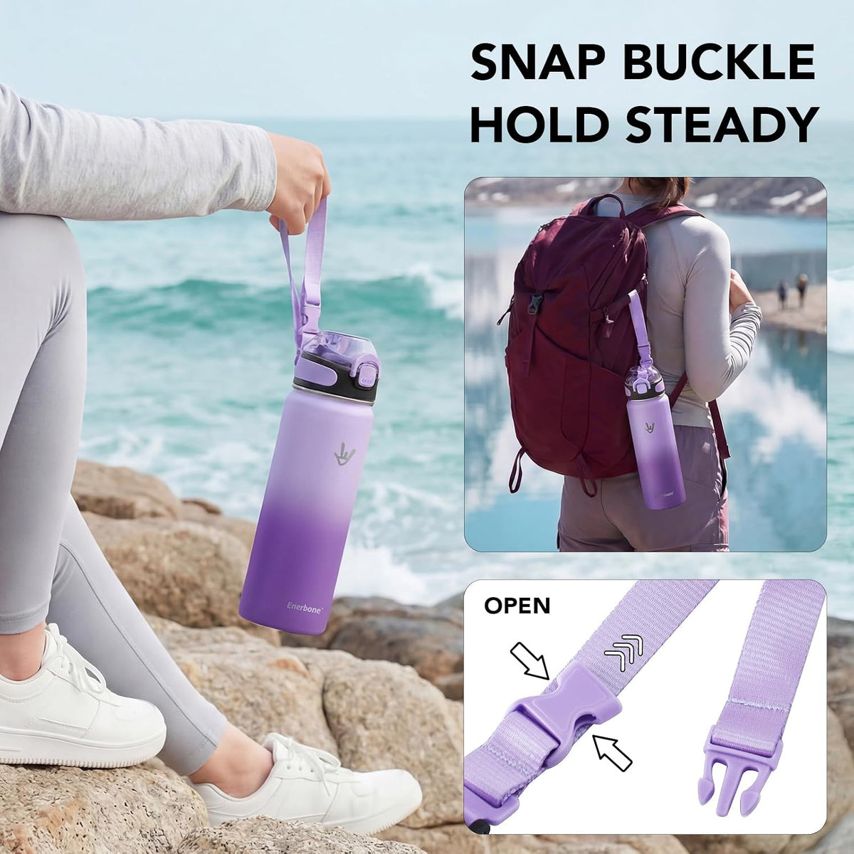 32 oz Insulated Water Bottle, Stainless Steel Bottle with Carrying Strap, Double-Wall Vacuum Insulation Design, Leakproof Sports Bottle with Straw, Keep Drinks Cold or Hot for Hours