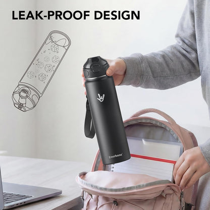 32 oz Insulated Water Bottle, Stainless Steel Bottle with Carrying Strap, Double-Wall Vacuum Insulation Design, Leakproof Sports Bottle with Straw, Keep Drinks Cold or Hot for Hours