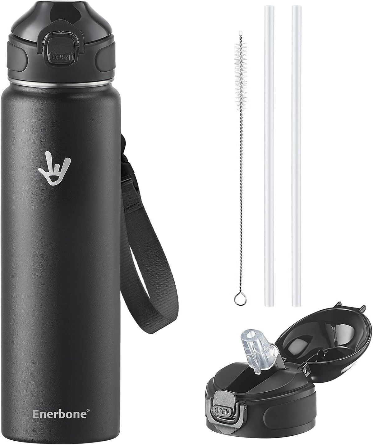 32 oz Insulated Water Bottle, Stainless Steel Bottle with Carrying Strap, Double-Wall Vacuum Insulation Design, Leakproof Sports Bottle with Straw, Keep Drinks Cold or Hot for Hours