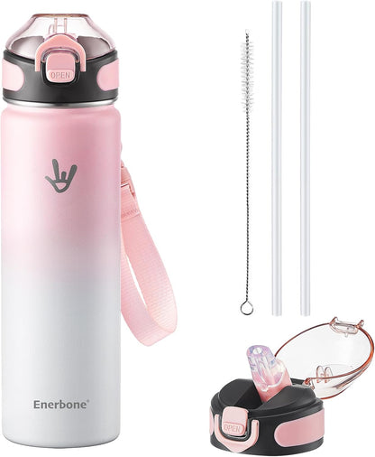 32 oz Insulated Water Bottle, Stainless Steel Bottle with Carrying Strap, Double-Wall Vacuum Insulation Design, Leakproof Sports Bottle with Straw, Keep Drinks Cold or Hot for Hours