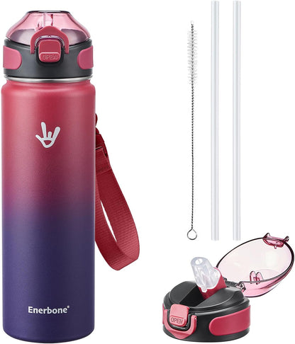 32 oz Insulated Water Bottle, Stainless Steel Bottle with Carrying Strap, Double-Wall Vacuum Insulation Design, Leakproof Sports Bottle with Straw, Keep Drinks Cold or Hot for Hours