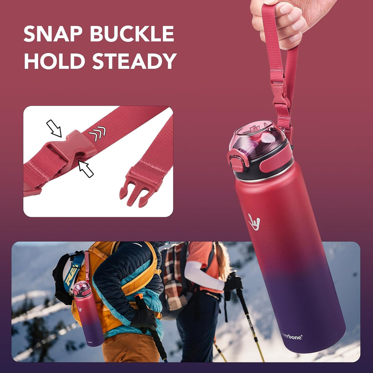 32 oz Insulated Water Bottle, Stainless Steel Bottle with Carrying Strap, Double-Wall Vacuum Insulation Design, Leakproof Sports Bottle with Straw, Keep Drinks Cold or Hot for Hours