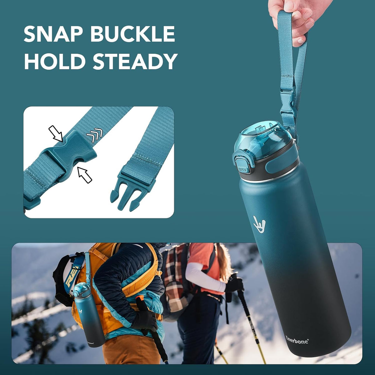 32 oz Insulated Water Bottle, Stainless Steel Bottle with Carrying Strap, Double-Wall Vacuum Insulation Design, Leakproof Sports Bottle with Straw, Keep Drinks Cold or Hot for Hours