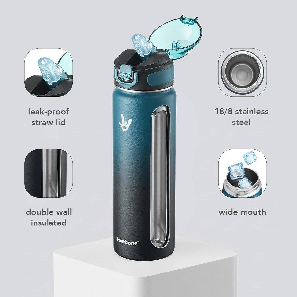 32 oz Insulated Water Bottle, Stainless Steel Bottle with Carrying Strap, Double-Wall Vacuum Insulation Design, Leakproof Sports Bottle with Straw, Keep Drinks Cold or Hot for Hours