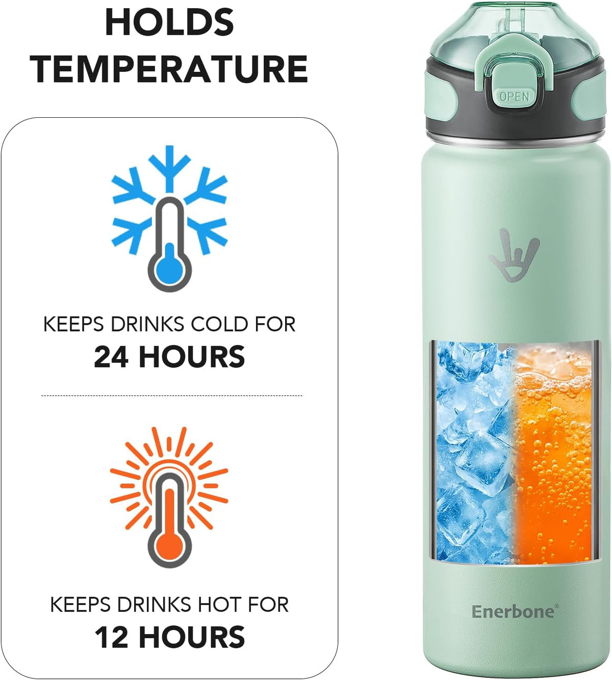 32 oz Insulated Water Bottle, Stainless Steel Bottle with Carrying Strap, Double-Wall Vacuum Insulation Design, Leakproof Sports Bottle with Straw, Keep Drinks Cold or Hot for Hours