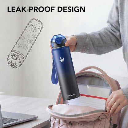32 oz Insulated Water Bottle, Stainless Steel Bottle with Carrying Strap, Double-Wall Vacuum Insulation Design, Leakproof Sports Bottle with Straw, Keep Drinks Cold or Hot for Hours