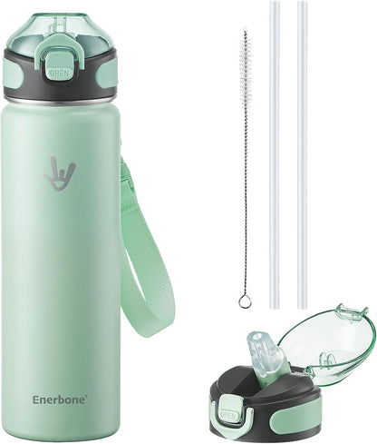 32 oz Insulated Water Bottle, Stainless Steel Bottle with Carrying Strap, Double-Wall Vacuum Insulation Design, Leakproof Sports Bottle with Straw, Keep Drinks Cold or Hot for Hours