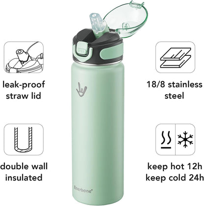 32 oz Insulated Water Bottle, Stainless Steel Bottle with Carrying Strap, Double-Wall Vacuum Insulation Design, Leakproof Sports Bottle with Straw, Keep Drinks Cold or Hot for Hours