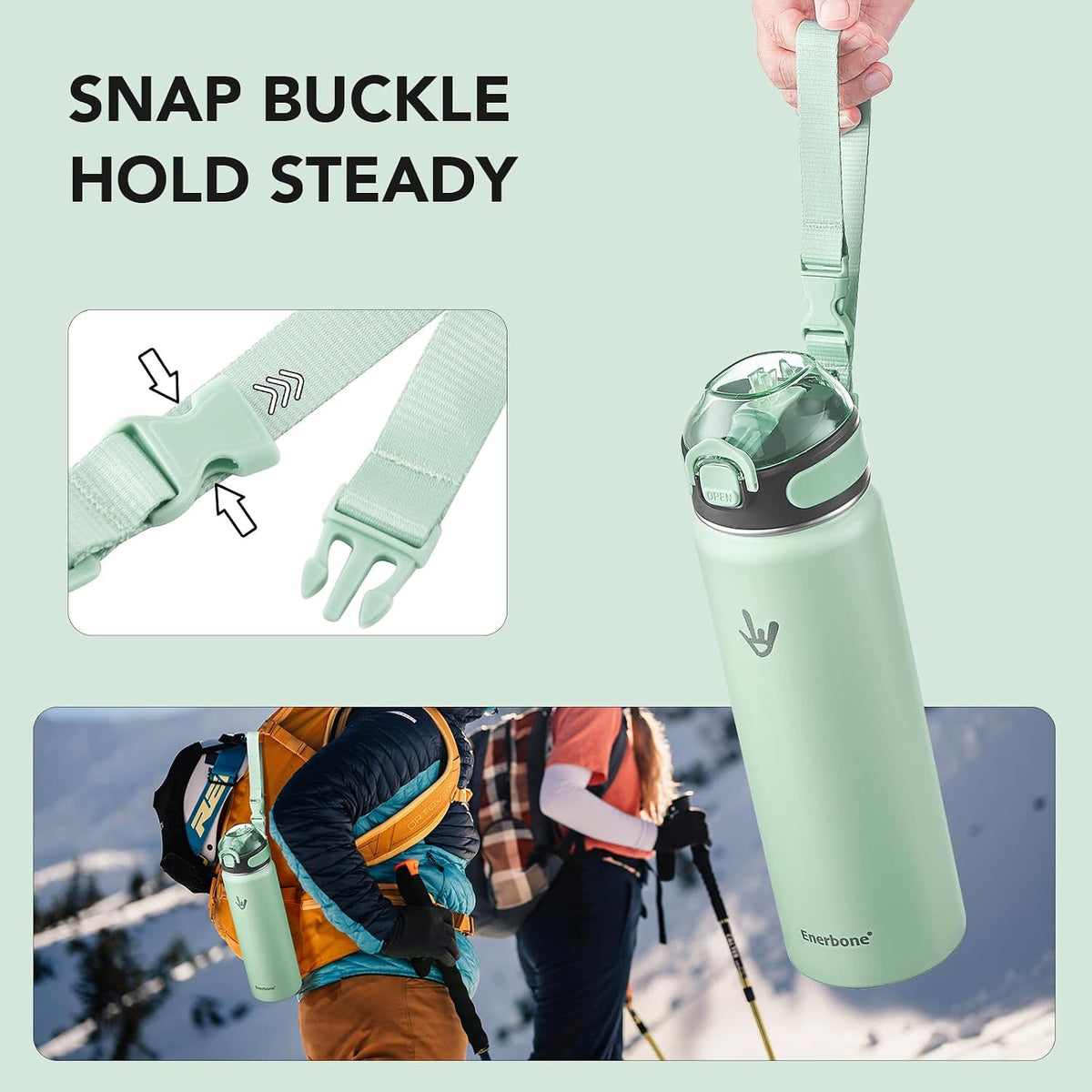 32 oz Insulated Water Bottle, Stainless Steel Bottle with Carrying Strap, Double-Wall Vacuum Insulation Design, Leakproof Sports Bottle with Straw, Keep Drinks Cold or Hot for Hours