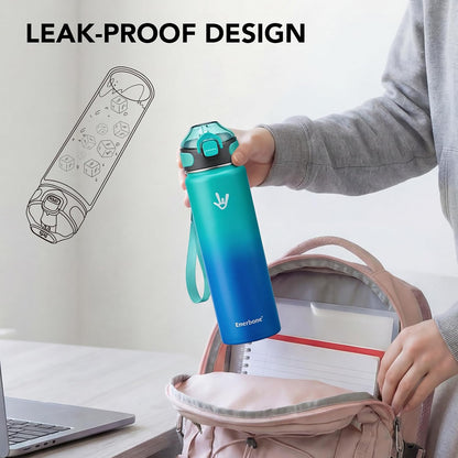 32 oz Insulated Water Bottle, Stainless Steel Bottle with Carrying Strap, Double-Wall Vacuum Insulation Design, Leakproof Sports Bottle with Straw, Keep Drinks Cold or Hot for Hours