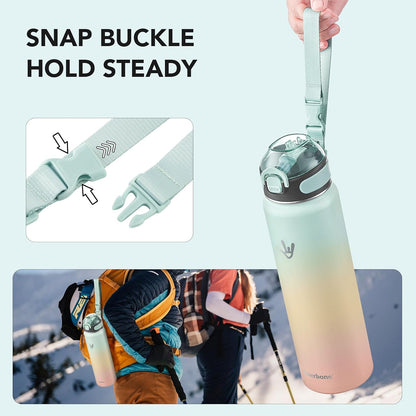 32 oz Insulated Water Bottle, Stainless Steel Bottle with Carrying Strap, Double-Wall Vacuum Insulation Design, Leakproof Sports Bottle with Straw, Keep Drinks Cold or Hot for Hours