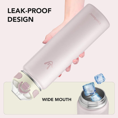 32 oz Insulated Water Bottle, Stainless Steel Bottle with Carrying Strap, Double-Wall Vacuum Insulation Design, Leakproof Sports Bottle with Straw, Keep Drinks Cold or Hot for Hours