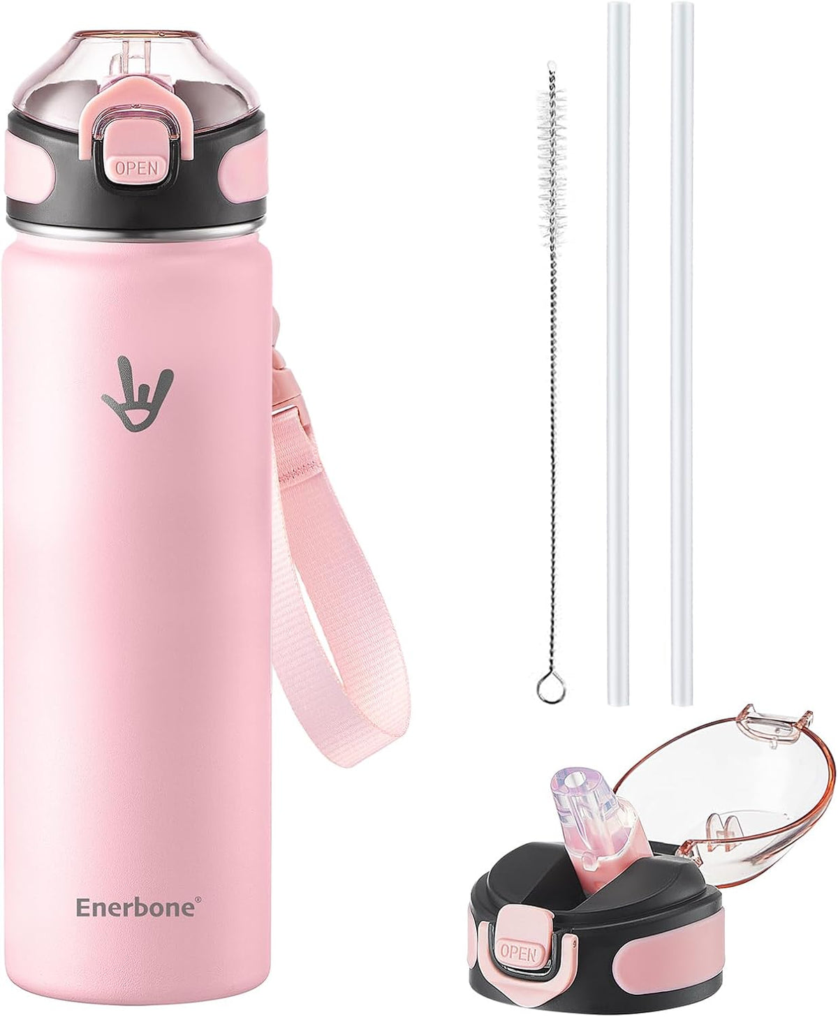 32 oz Insulated Water Bottle, Stainless Steel Bottle with Carrying Strap, Double-Wall Vacuum Insulation Design, Leakproof Sports Bottle with Straw, Keep Drinks Cold or Hot for Hours