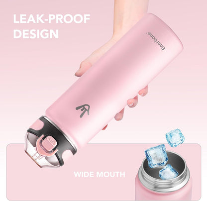 32 oz Insulated Water Bottle, Stainless Steel Bottle with Carrying Strap, Double-Wall Vacuum Insulation Design, Leakproof Sports Bottle with Straw, Keep Drinks Cold or Hot for Hours