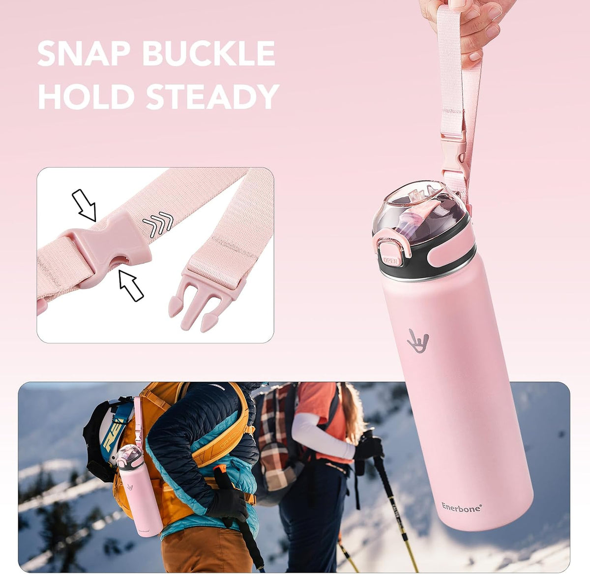32 oz Insulated Water Bottle, Stainless Steel Bottle with Carrying Strap, Double-Wall Vacuum Insulation Design, Leakproof Sports Bottle with Straw, Keep Drinks Cold or Hot for Hours