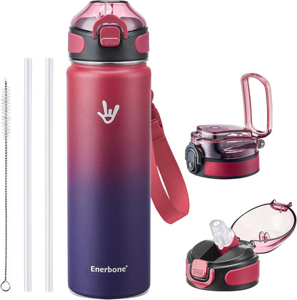 32 oz Insulated Water Bottle, Stainless Steel Bottle with Carrying Strap, Double-Wall Vacuum Insulation Design, Leakproof Sports Bottle with Straw, Keep Drinks Cold or Hot for Hours