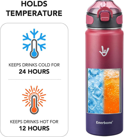 32 oz Insulated Water Bottle, Stainless Steel Bottle with Carrying Strap, Double-Wall Vacuum Insulation Design, Leakproof Sports Bottle with Straw, Keep Drinks Cold or Hot for Hours