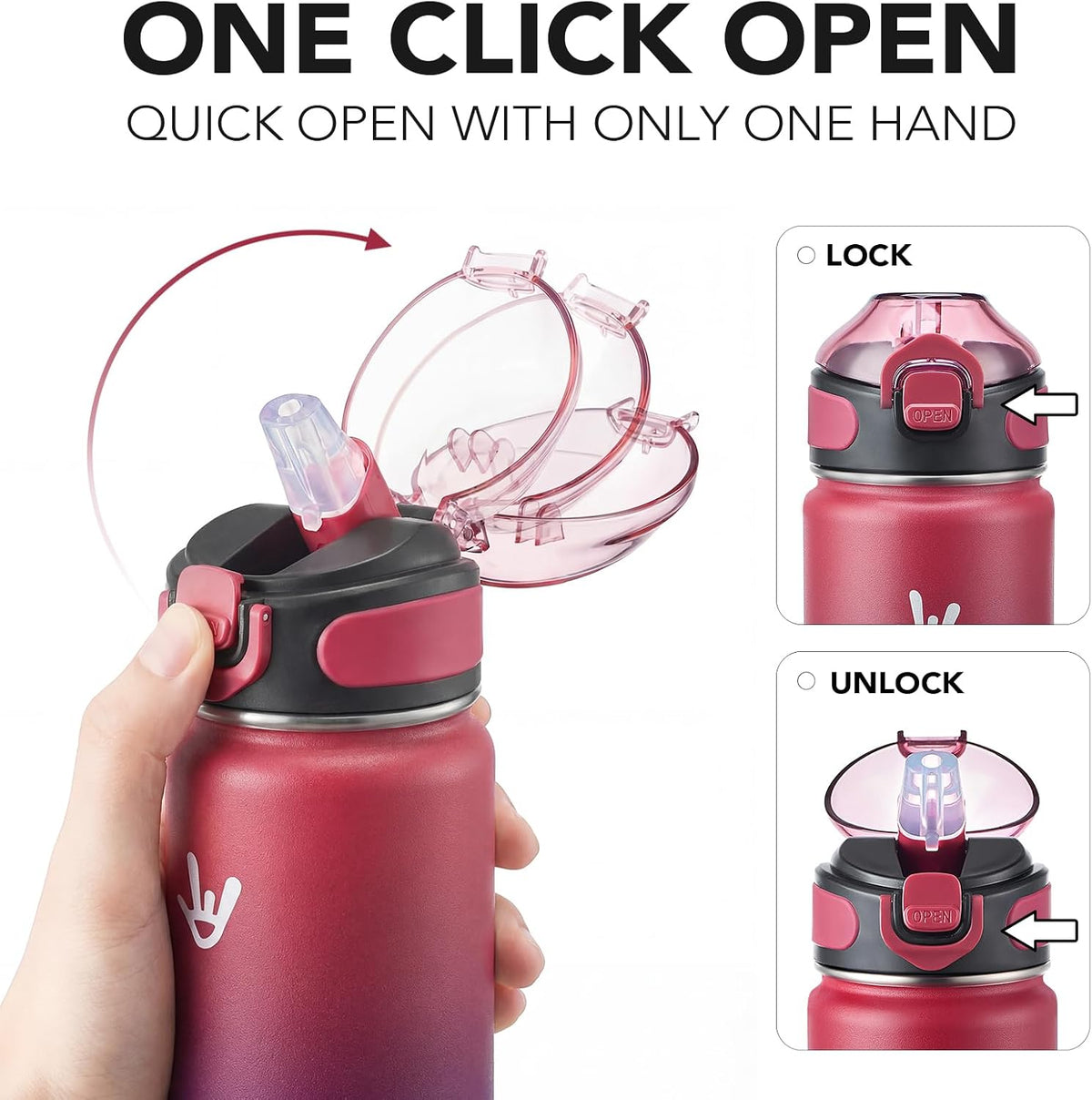 32 oz Insulated Water Bottle, Stainless Steel Bottle with Carrying Strap, Double-Wall Vacuum Insulation Design, Leakproof Sports Bottle with Straw, Keep Drinks Cold or Hot for Hours