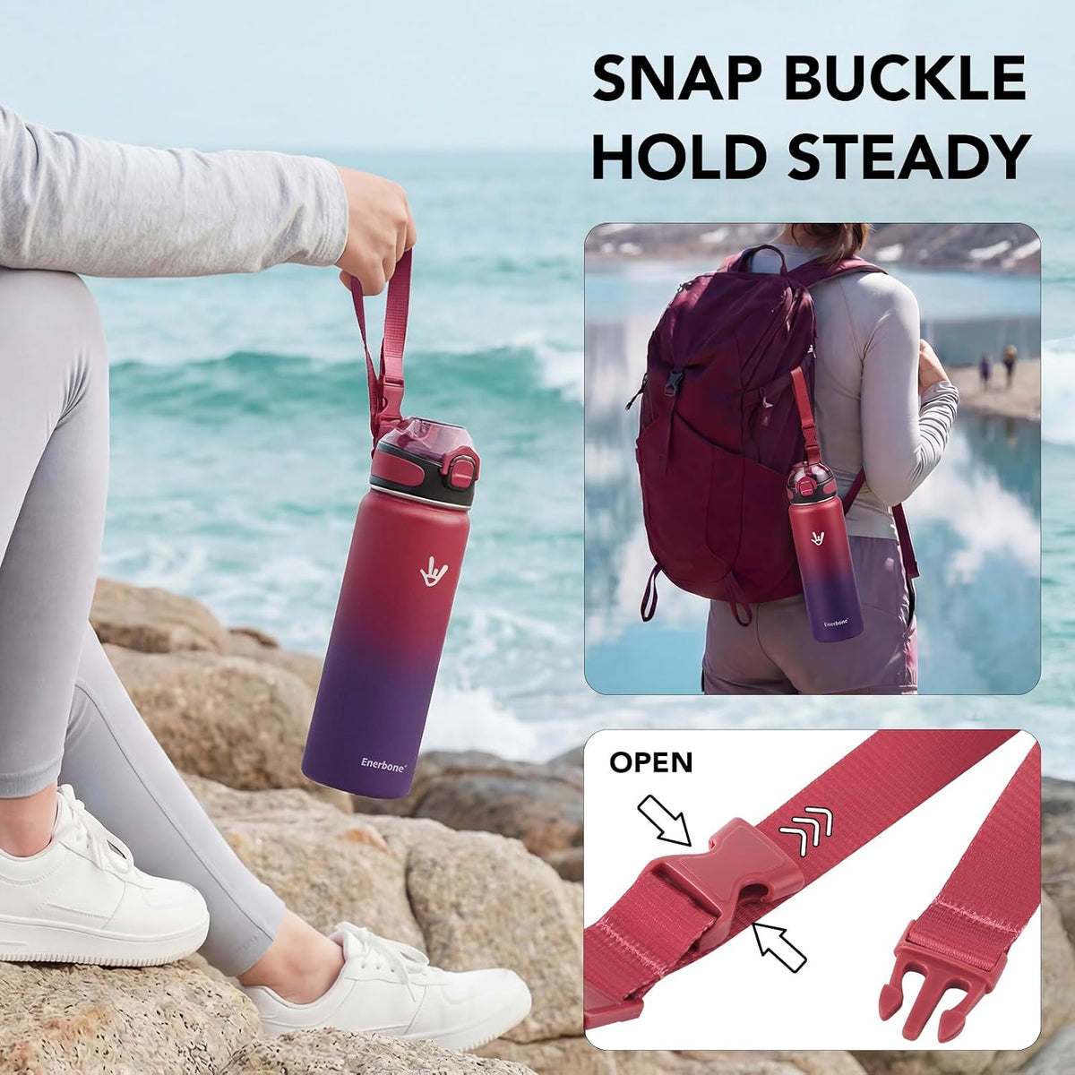 32 oz Insulated Water Bottle, Stainless Steel Bottle with Carrying Strap, Double-Wall Vacuum Insulation Design, Leakproof Sports Bottle with Straw, Keep Drinks Cold or Hot for Hours
