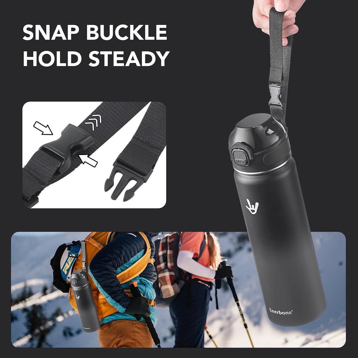 32 oz Insulated Water Bottle, Stainless Steel Bottle with Carrying Strap, Double-Wall Vacuum Insulation Design, Leakproof Sports Bottle with Straw, Keep Drinks Cold or Hot for Hours