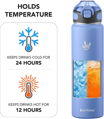 32 oz Insulated Water Bottle, Stainless Steel Bottle with Carrying Strap, Double-Wall Vacuum Insulation Design, Leakproof Sports Bottle with Straw, Keep Drinks Cold or Hot for Hours