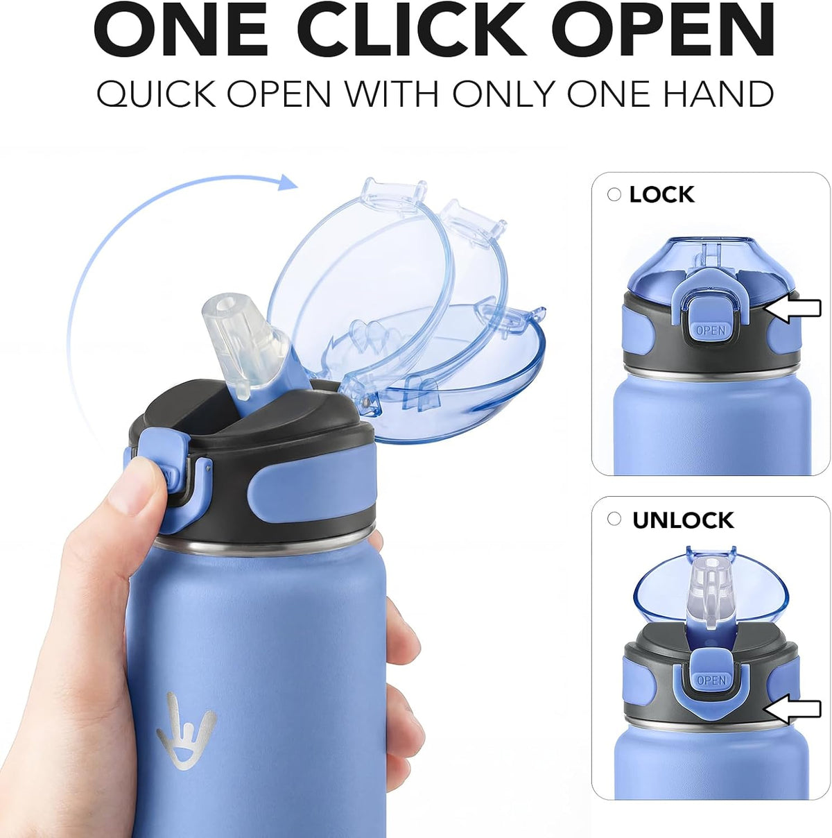 32 oz Insulated Water Bottle, Stainless Steel Bottle with Carrying Strap, Double-Wall Vacuum Insulation Design, Leakproof Sports Bottle with Straw, Keep Drinks Cold or Hot for Hours