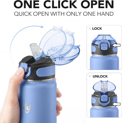 32 oz Insulated Water Bottle, Stainless Steel Bottle with Carrying Strap, Double-Wall Vacuum Insulation Design, Leakproof Sports Bottle with Straw, Keep Drinks Cold or Hot for Hours