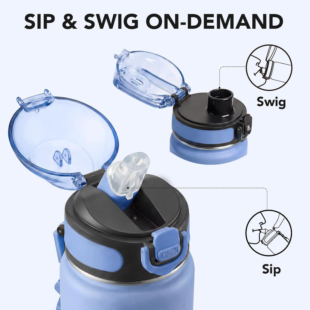 32 oz Insulated Water Bottle, Stainless Steel Bottle with Carrying Strap, Double-Wall Vacuum Insulation Design, Leakproof Sports Bottle with Straw, Keep Drinks Cold or Hot for Hours