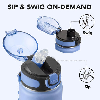 32 oz Insulated Water Bottle, Stainless Steel Bottle with Carrying Strap, Double-Wall Vacuum Insulation Design, Leakproof Sports Bottle with Straw, Keep Drinks Cold or Hot for Hours