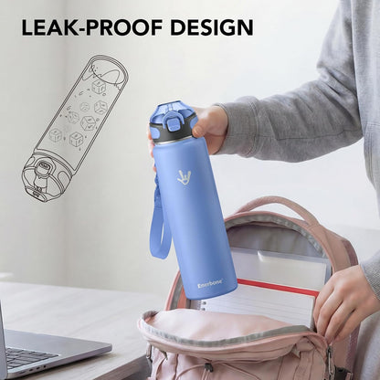 32 oz Insulated Water Bottle, Stainless Steel Bottle with Carrying Strap, Double-Wall Vacuum Insulation Design, Leakproof Sports Bottle with Straw, Keep Drinks Cold or Hot for Hours